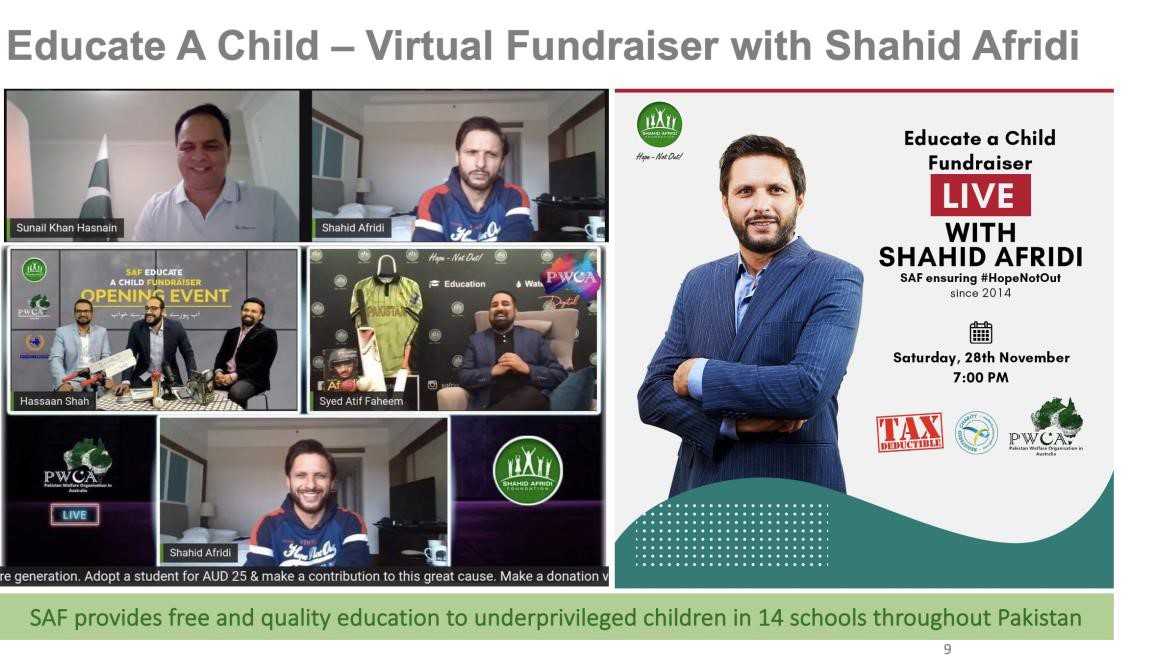 SAF Educate a Child – Virtual Fundraiser with Shahid Afridi
